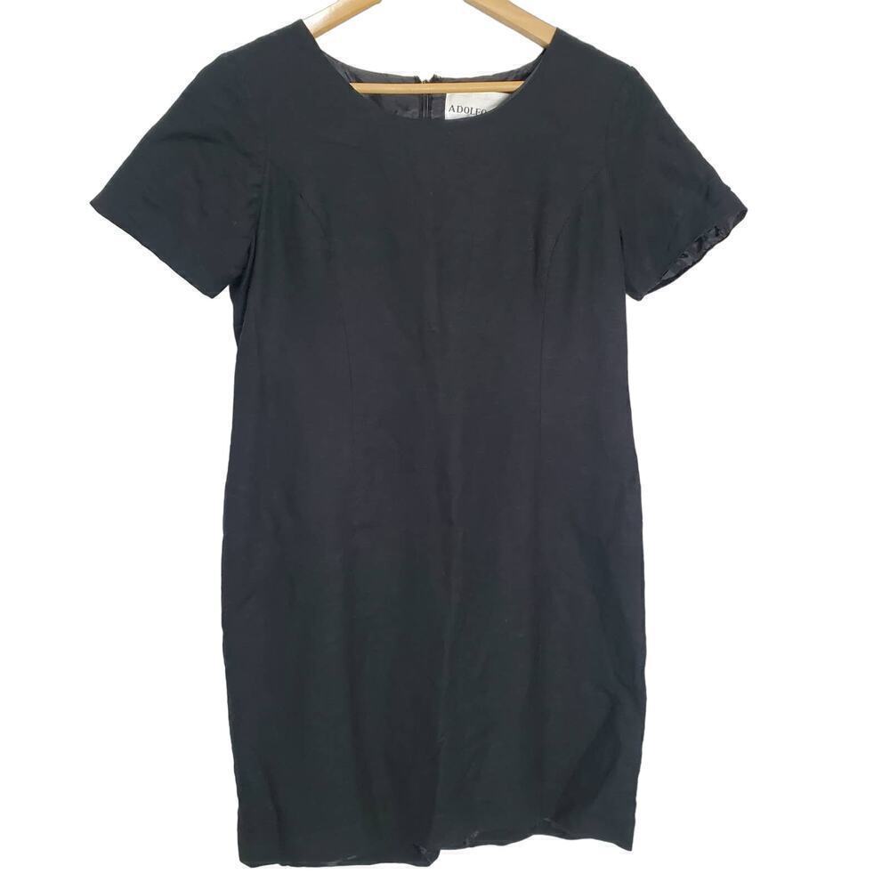 Adolfo Studio Vintage Dress Women Size 6P Black Linen Y2K Friends Whimsygoth LBD